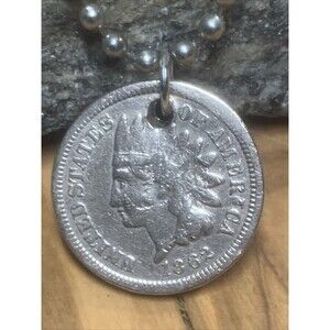 1862 Rare “Holed” Civil War Indian Head Coin Pendant Necklace, Wear History!